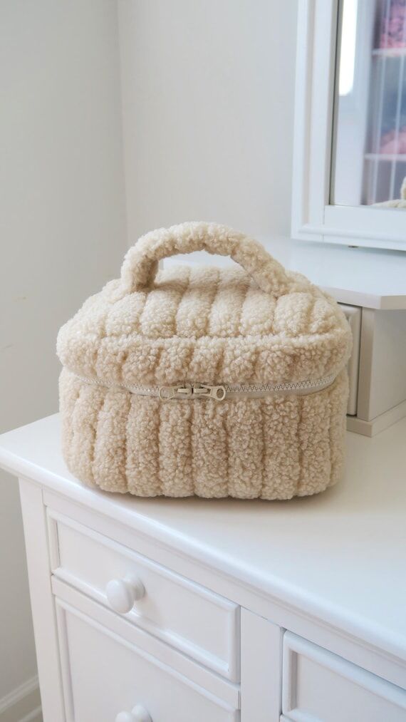 Large Quilted Sherpa Makeup Bag | Travel Toil...