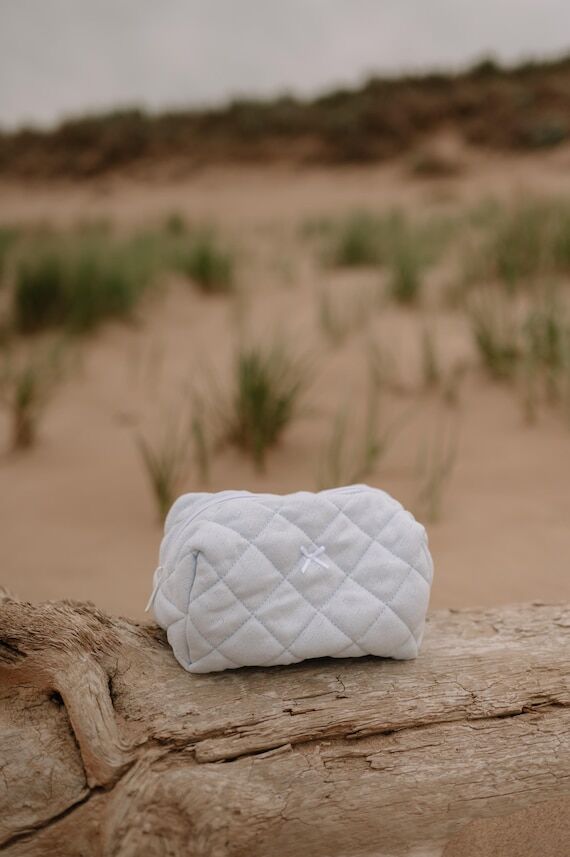 Blue Pointelle Quilted Makeup Bag, Bride Cosm...