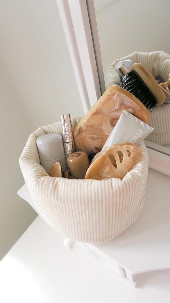 Neutral Vanity Organizer | Beige Stripe Cosme...