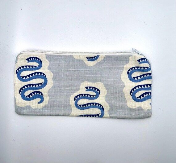 Handmade Blue Snake Zipper Bag: Cotton Canvas...