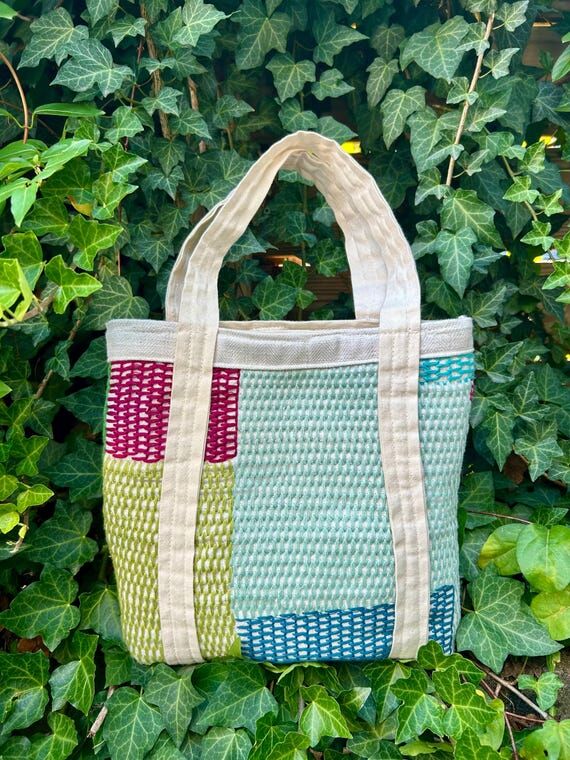 Chain Embroidered Mini Tote Bag: Handmade Cot...