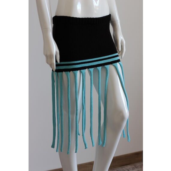 Black and Turquoise Knit Mini Skirt...