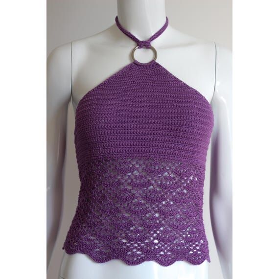 Handmade Crochet Halter Top with Metal Ring...