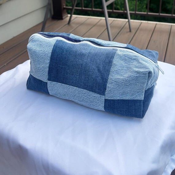 Patchwork Denim Cosmetic Bag | Upcycled Jean ...