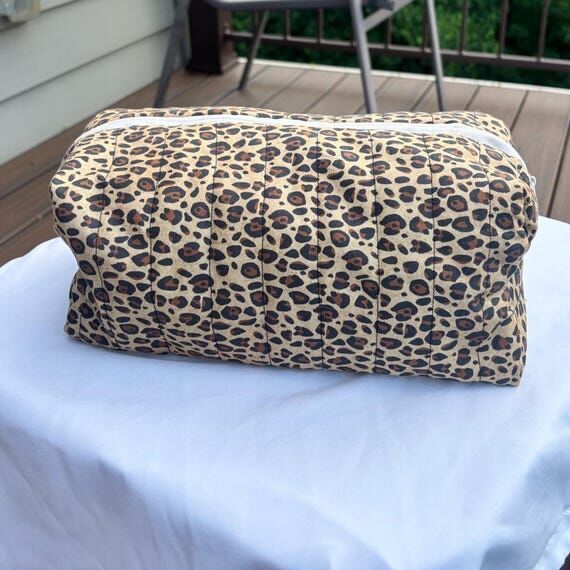 Quilted Leopard Print Cosmetic Bag | Handmade...