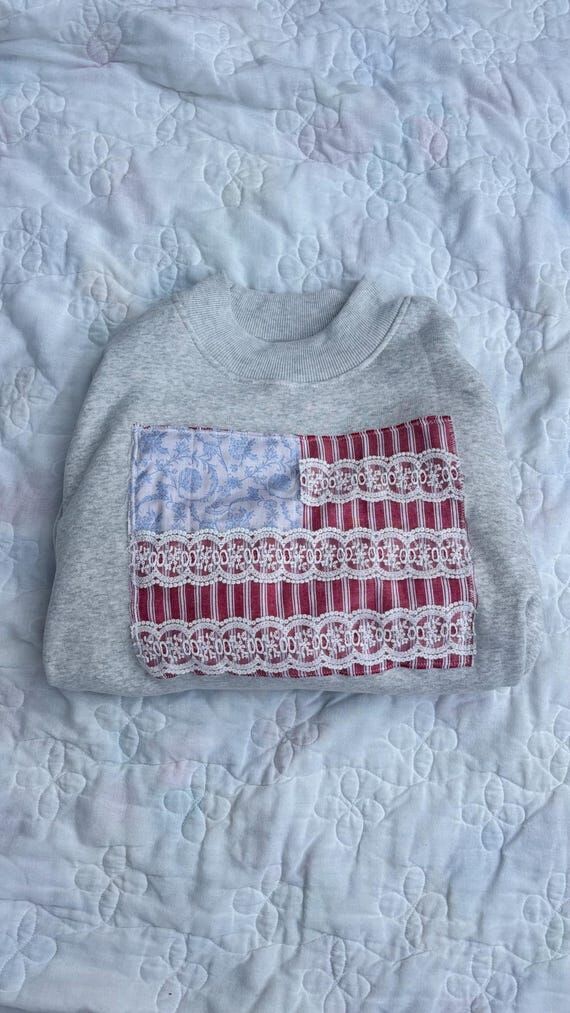 Patchwork American Flag Sweatshirt | Coquette...