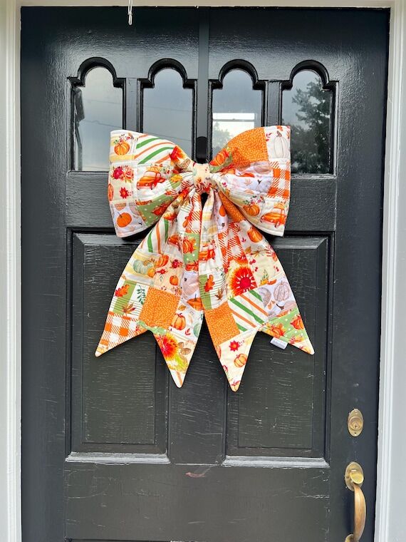 Fall Patchwork Quilted Bow | Door Hanger | Ha...