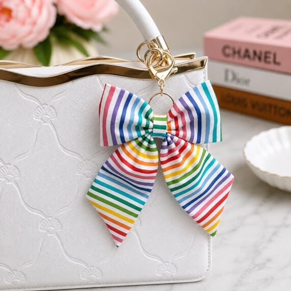 Striped Bow Bag Charms | Handmade Fabric Bow ...
