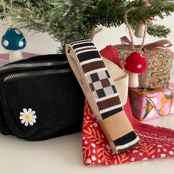 Black Corduroy Fanny Pack: Daisy Patch Waist ...