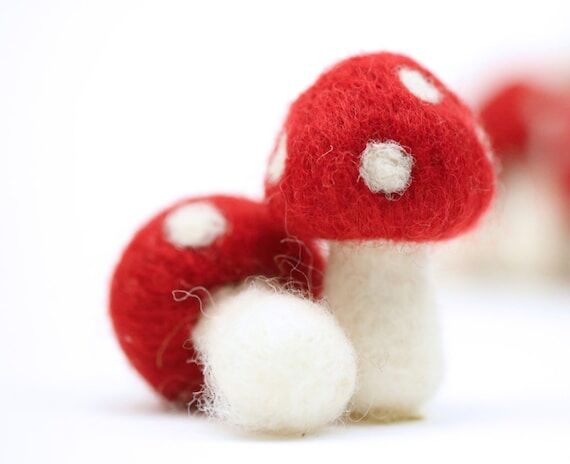 Felted Mushroom Ornament: Wool Strawberry Car...