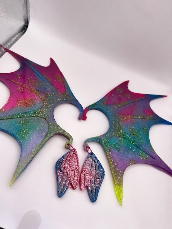 Rainbow Glitter Dragon Wing Ear Cuffs - Spark...