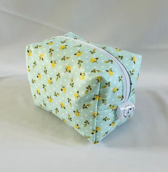 Yellow Floral Print Makeup Bag: Handmade Cott...