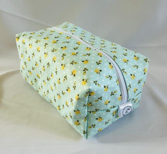 Yellow Floral Print Wash Bag: Handmade Cotton...