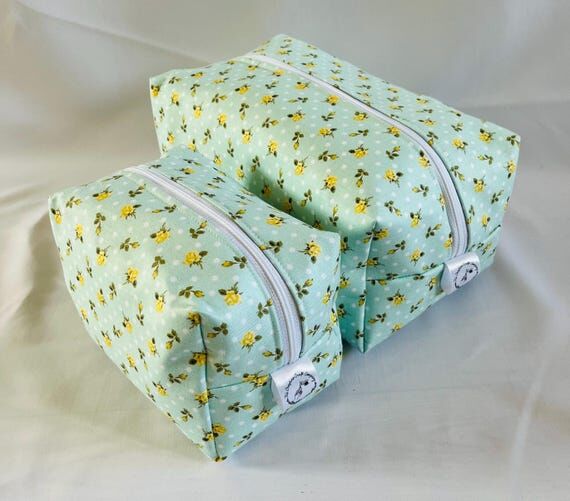 Yellow Floral Print Makeup and Wash Bag Set: ...