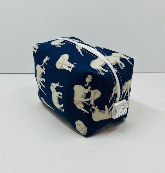 Navy Elephant Print Makeup Bag: Handmade Cott...