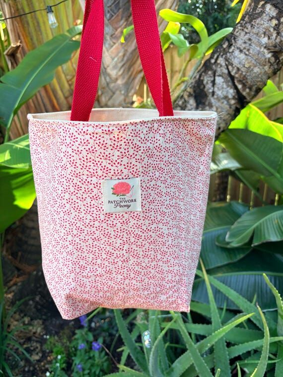 Small Red Blossom Canvas Tote | Fully Lined H...