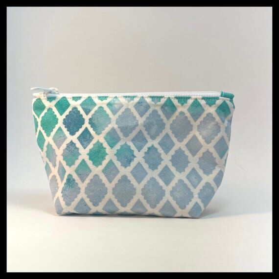 Teal Geometric Zipper Pouch: Handmade Lined C...