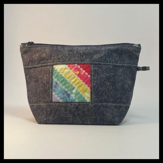 Handmade Black Grunge Zipper Pouch: Rainbow Q...