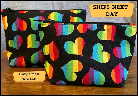 Rainbow Hearts Zipper Pouch: Handmade Cosmeti...