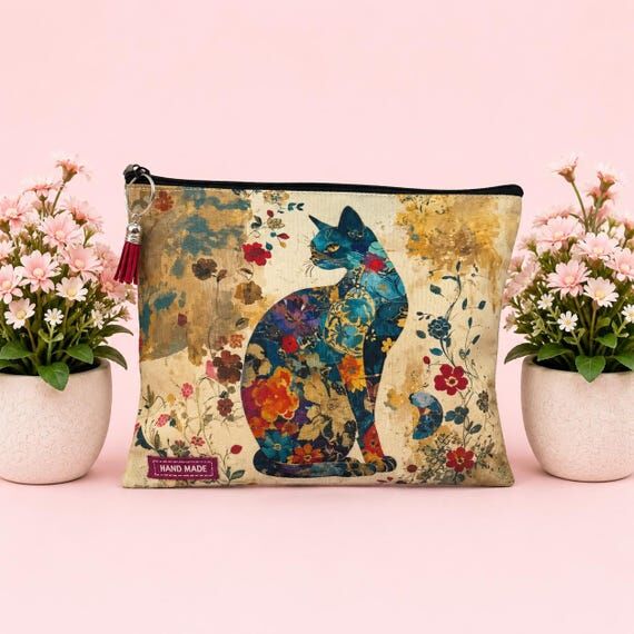 Luxury Cat Makeup Bag, Organizer Pouch: Flora...