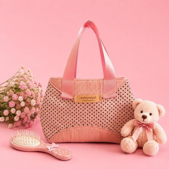 Handmade Pink Polka Dot Mini Girls Handbag, T...
