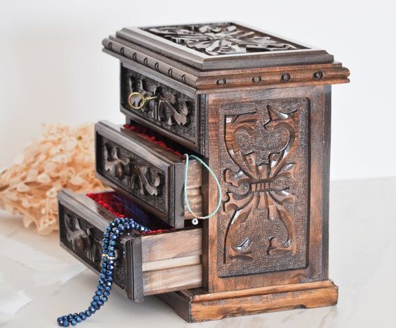 Wooden Jewelry Organizer with Drawers, Vintag...