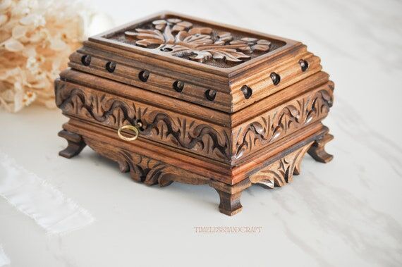 Wooden Jewelry Box with Key, Antique Custom D...