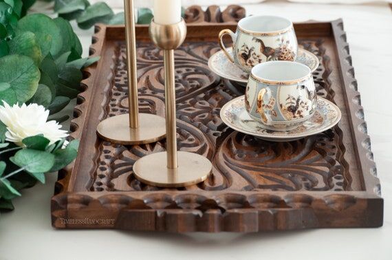 Hand Carved Wooden Tray, Handmade Wooden Tray...