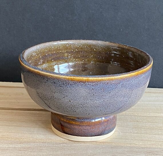 Handmade Small Pedestal Bowl – Purple, Brow...