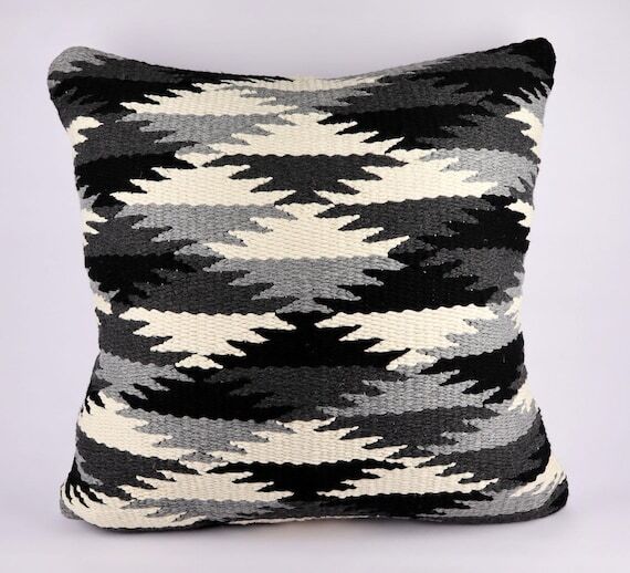 Decorative Handmade Cotton Throw Pillow, Blac...