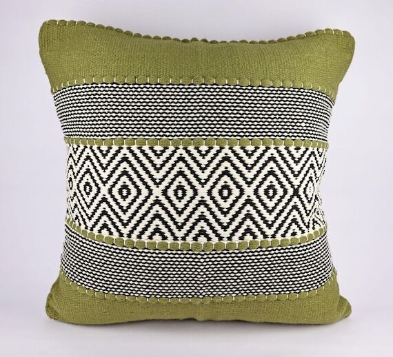 Decorative Handmade Cotton Throw Pillow, Oliv...