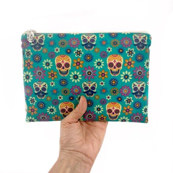 Colourful skull cosmetic bag, whimsigoth make...