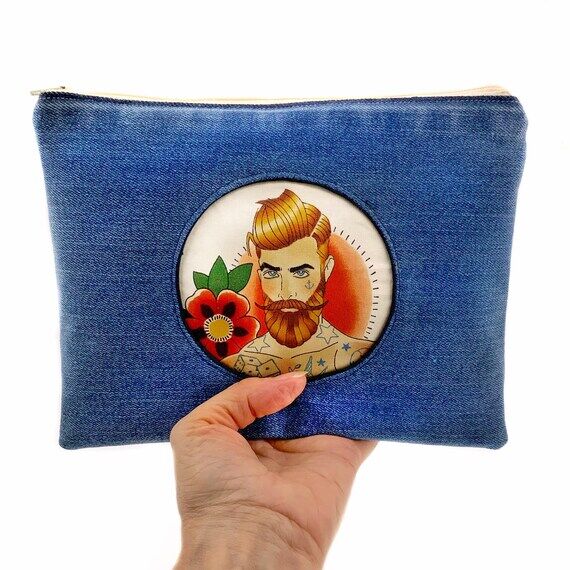 Recycled Denim bag old school Tattoo motive, ...