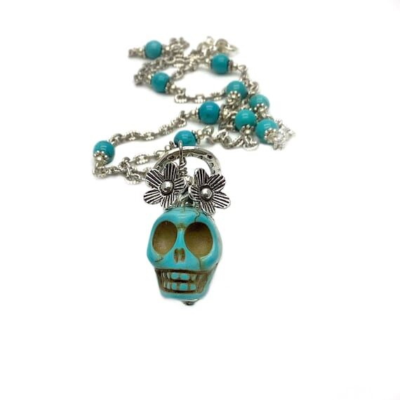 Turquoise Boho Festival Skull Necklace – Co...