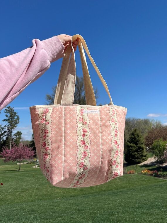 Pink and Yellow Floral Mini Tote Bag, Pretty ...
