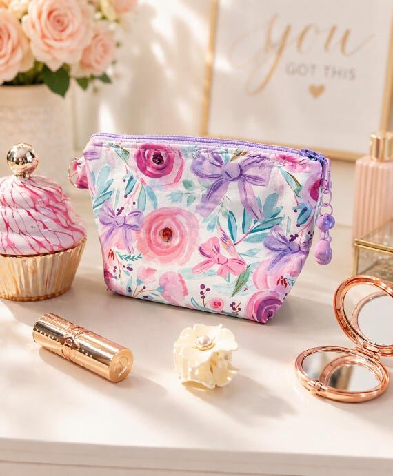 Floral Makeup Bag | Handmade Cosmetic Pouch |...