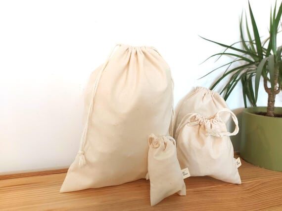 Cream Cotton bags, Drawstring Gift Bag : Off ...