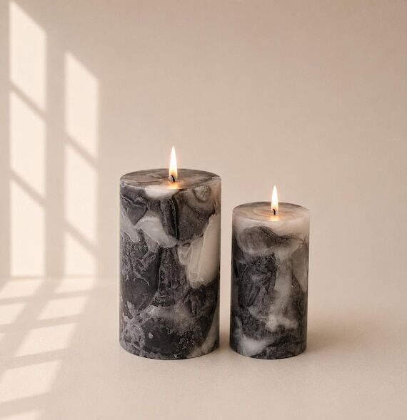 Handcrafted Grey Pillar Candle: Long Lasting ...