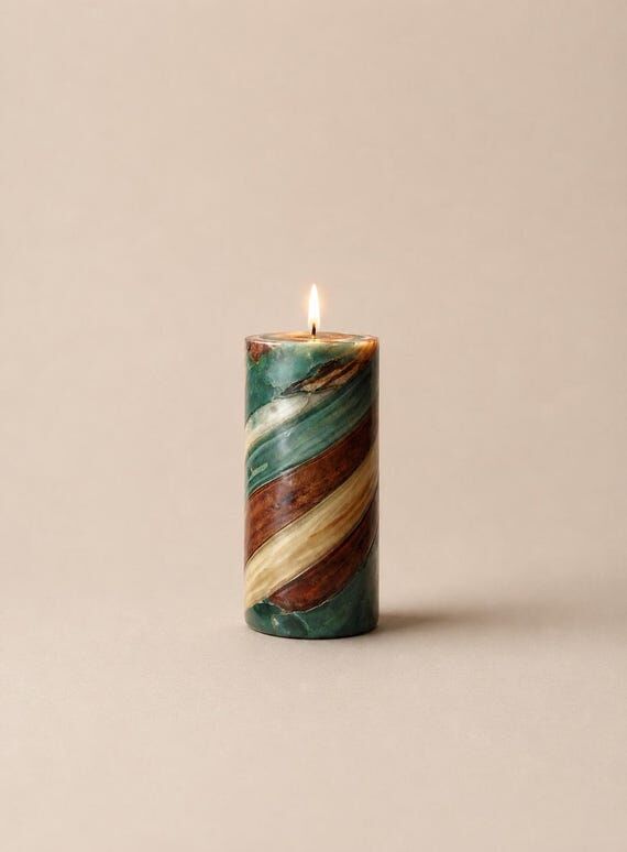 Handmade Sculptural Pillar Candle | Earth Ton...