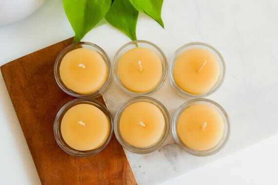 Set of 6 Pure Beeswax Tea Light Candles in Gl...
