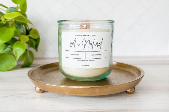 100% Pure White Beeswax Candle, 10 oz, Unscen...