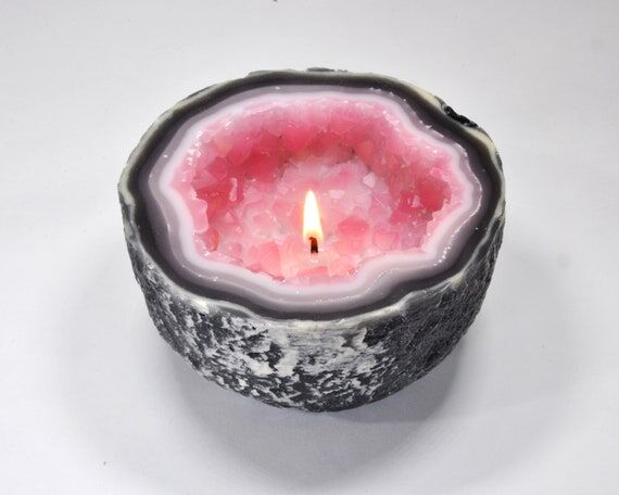 Rose Quartz Handmade Crystal Geode Candle - F...