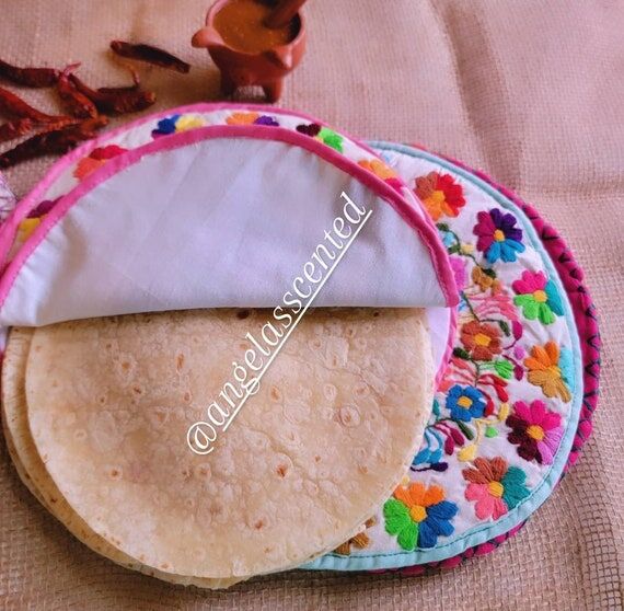 Hand Embroidered Floral Tortilla Warmer: Mexi...