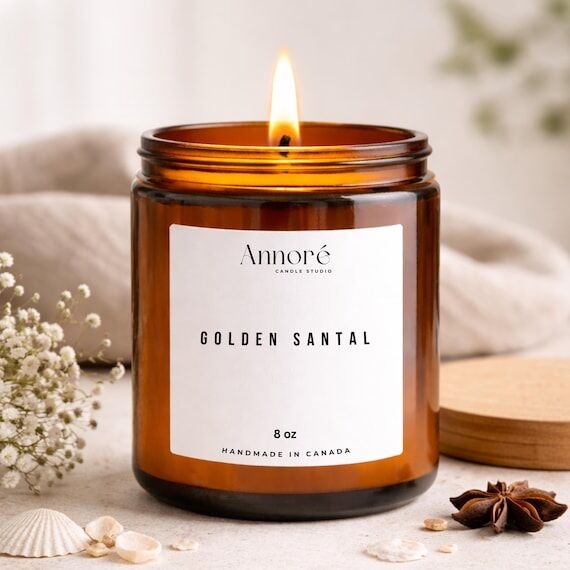 Golden Santal Soy Candle | Hand-Poured 8oz Lu...