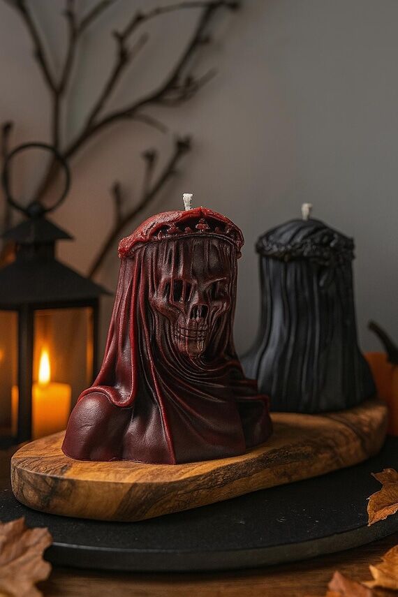 Death Veiled Lady Candle, Gothic Halloween Sk...