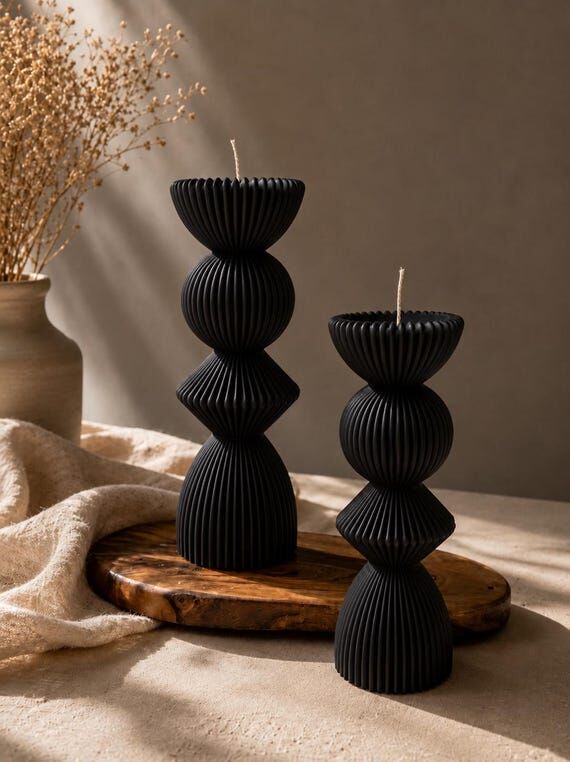 Oversized Sculptural Pillar Candle | Large Ri...
