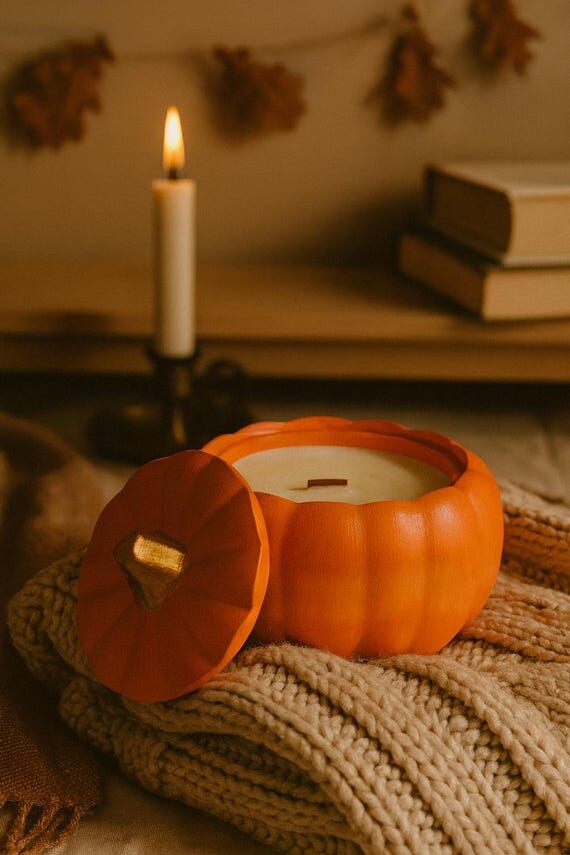 Realistic Pumpkin Candle with Wooden Wick - A...