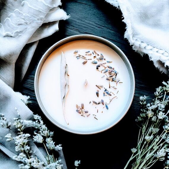 White Sage & Lavender Soy Candle, Organic Her...