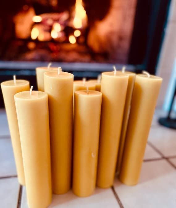 Organic Beeswax Pillar Candle: Handpoured, Sc...