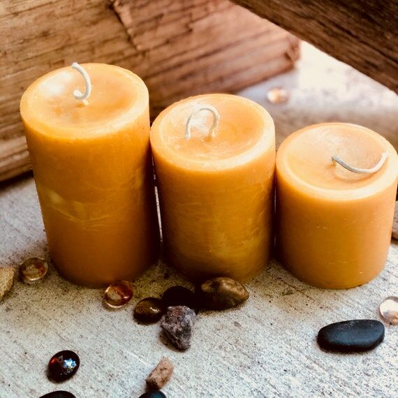 Organic Beeswax Pillar Candle Set: 3" Wi...